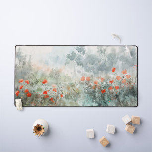 Vibrant Red Wildflowers Desk Mat