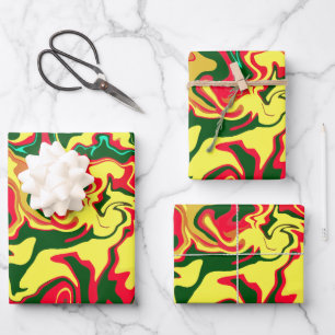 Vibrant Red, Yellow, and Green Abstract Art Wrapping Paper Sheet