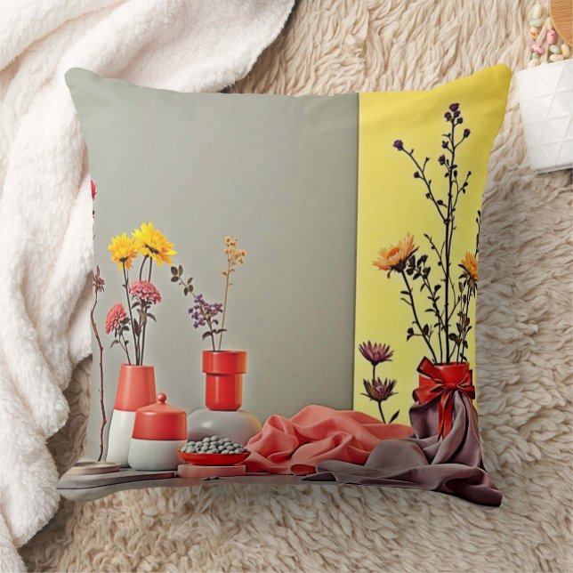 Vibrant Red Yellow Arrangement Design Cushion (Blanket)
