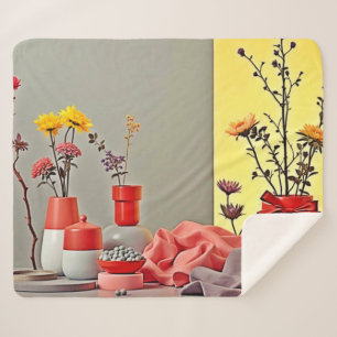Vibrant Red Yellow Arrangement Design Sherpa Blanket