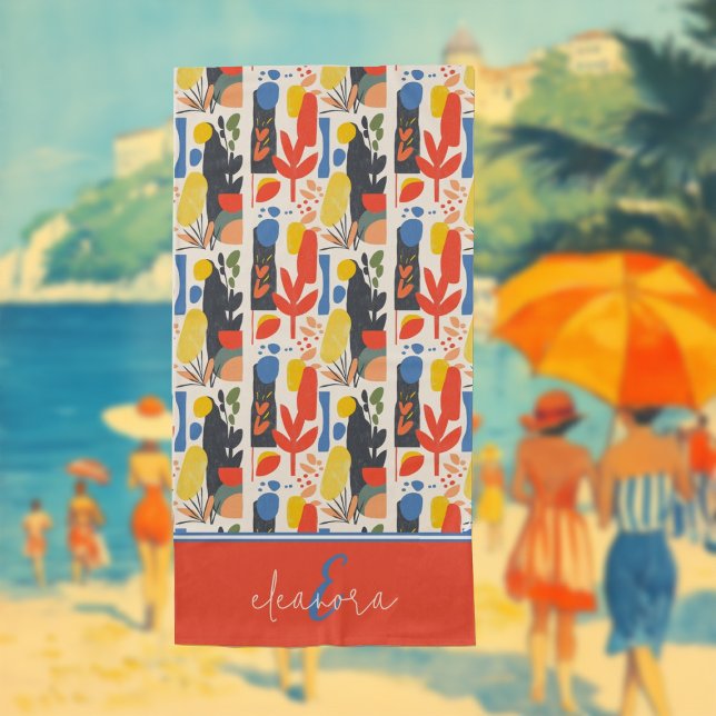 Vibrant Red, Yellow & Blue Fauvism Botanical Art Beach Towel (Creator Uploaded)