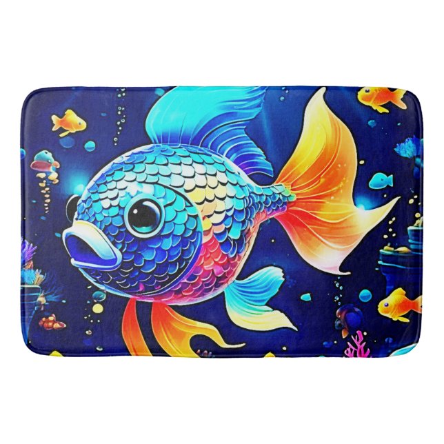 Vibrant Reef Fish Design Bath Mat (Front)