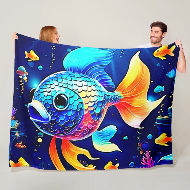 Vibrant Reef Fish Design Fleece Blanket (In Situ)