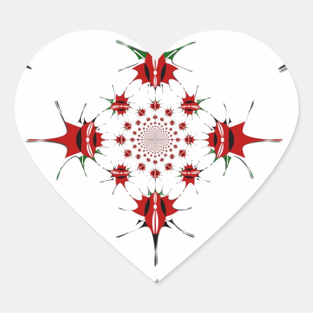 Vibrant Republic of Kenya Shield Flag Kaleidoscope Heart Sticker (Front)
