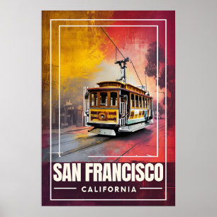 Vibrant Retro Art of San Francisco Cable Car Poster