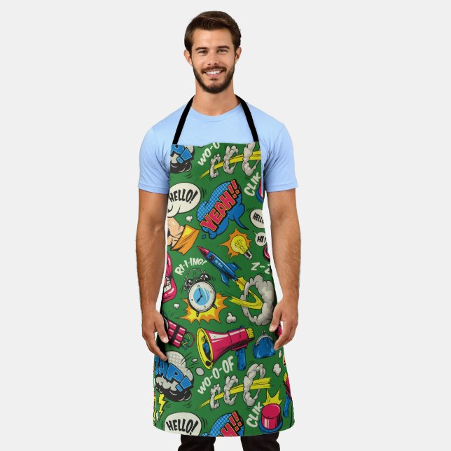 Vibrant Retro Comic Apron - Pop Art Pattern (Worn)