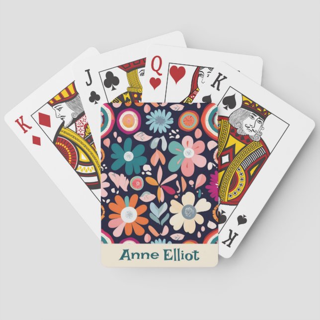 Vibrant Retro Floral and Geometric Pattern Playing Cards (Back)