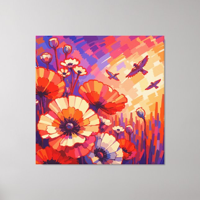 Vibrant Retro Floral Canvas Print | Bold Boho Flow (Front)