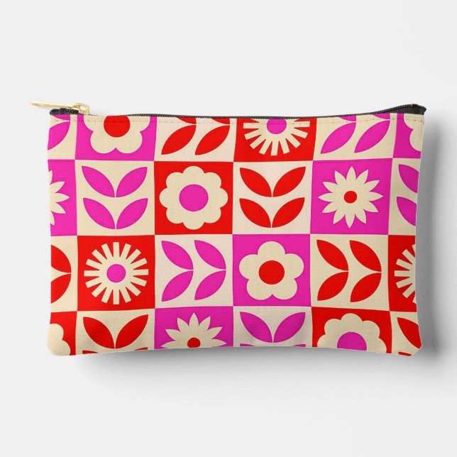 Vibrant Retro Floral Pattern Accessory Pouch (Front)