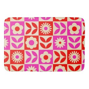Vibrant Retro Floral Pattern Bath Mat