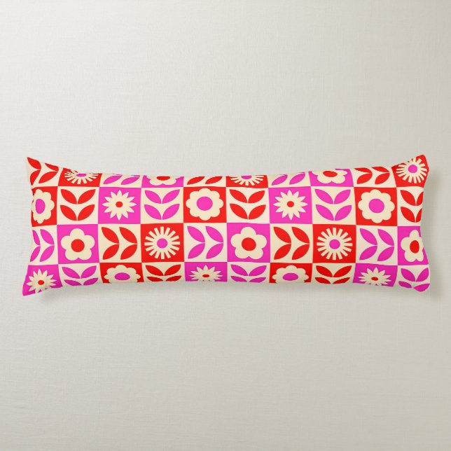 Vibrant Retro Floral Pattern Body Cushion (Front)
