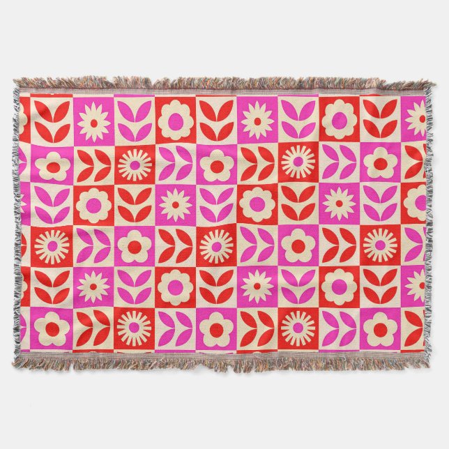 Vibrant Retro Floral Pattern Throw Blanket (Front)