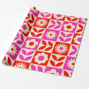 Vibrant Retro Floral Pattern Wrapping Paper