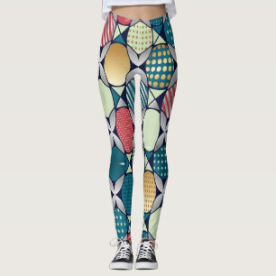Vibrant Retro-Geometric Circle Fusion Leggings