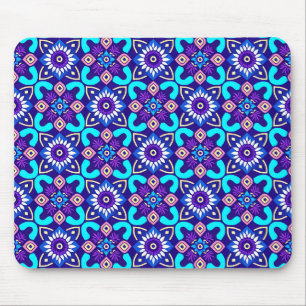 Vibrant Retro Geometric Floral Pattern Mouse Mat