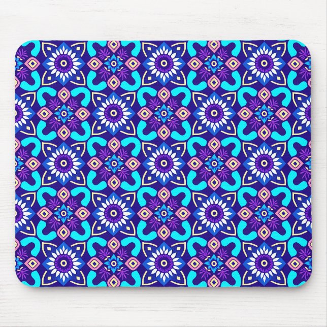 Vibrant Retro Geometric Floral Pattern Mouse Mat (Front)