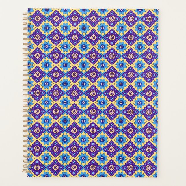 Vibrant Retro Geometric Floral Pattern Planner (Front)