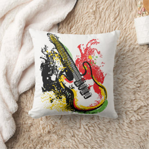 Vibrant Retro Groove: Electric Guitar Splash Cushion