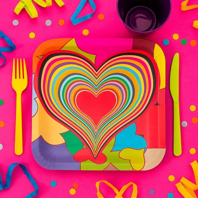 Vibrant Retro Hearts Paper Plate (Creator Uploaded)