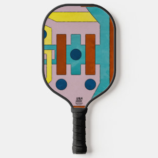 Vibrant Retro Industrial Geometric Abstract Pickleball Paddle