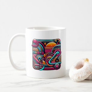 "Vibrant Retro Neon Geometric" Coffee Mug