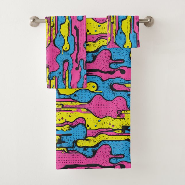 "Vibrant Retro Pop Art Drip Pattern  Bath Towel Set (Insitu)