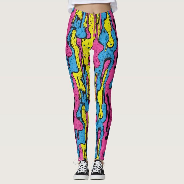 "Vibrant Retro Pop Art Drip Pattern  Leggings (Front)