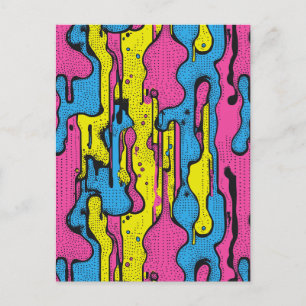 "Vibrant Retro Pop Art Drip Pattern Postcard