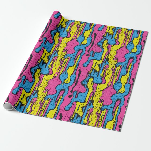 "Vibrant Retro Pop Art Drip Pattern  Wrapping Paper (Unrolled)