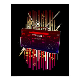 Vibrant Retro Speaker Art with Neon Music Energy Poster