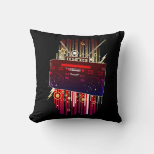 Vibrant Retro Speaker Art with Neon Music Pop Cushion