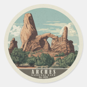 Vibrant Retro-Style Arches National Park  Classic Round Sticker