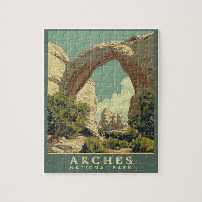 Vibrant Retro-Style Arches National Park  Jigsaw Puzzle (Vertical)