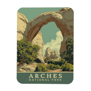 Vibrant Retro-Style Arches National Park  Magnet