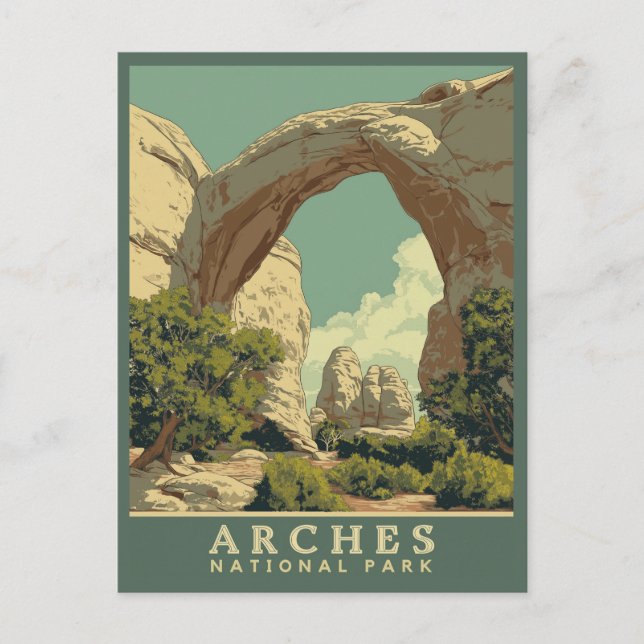 Vibrant Retro-Style Arches National Park  Postcard (Front)