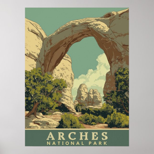 Vibrant Retro-Style Arches National Park  Poster (Front)