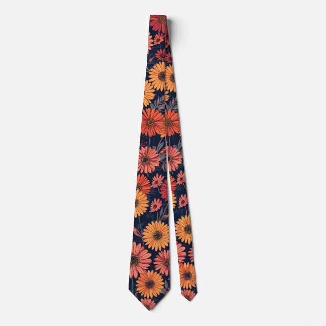 Vibrant Retro Sunset Florals Tie (Front)