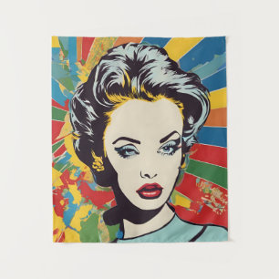 Vibrant Retro Woman Pop Portrait Art Tapestry