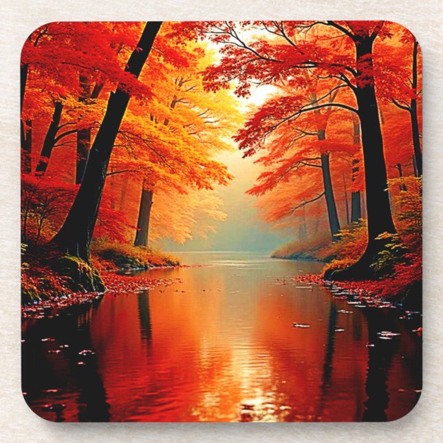 Vibrant River of Autumn Gold Design Coaster (Front)