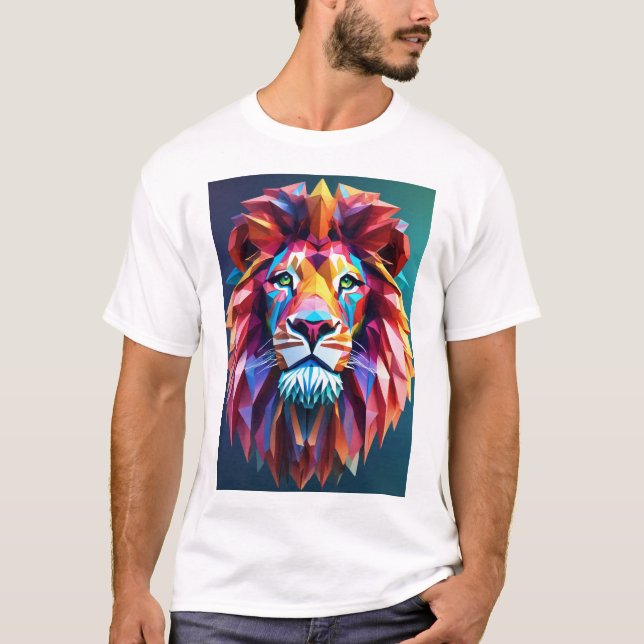 "Vibrant Roar: Colourful Lion Triangles Printed  T-Shirt (Front)