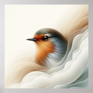 Vibrant Robin Bird Art Nature Illustration Poster