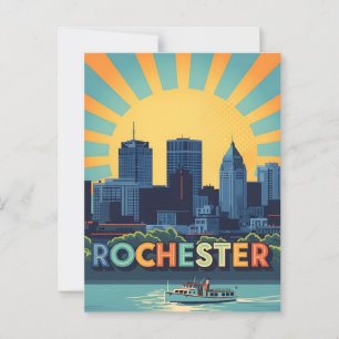 Vibrant Rochester skyline at sunset Postcard