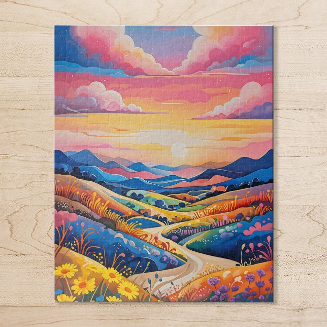 Vibrant Rolling Hills Sunflower Art Painting Jigsaw Puzzle (Creator Uploaded)