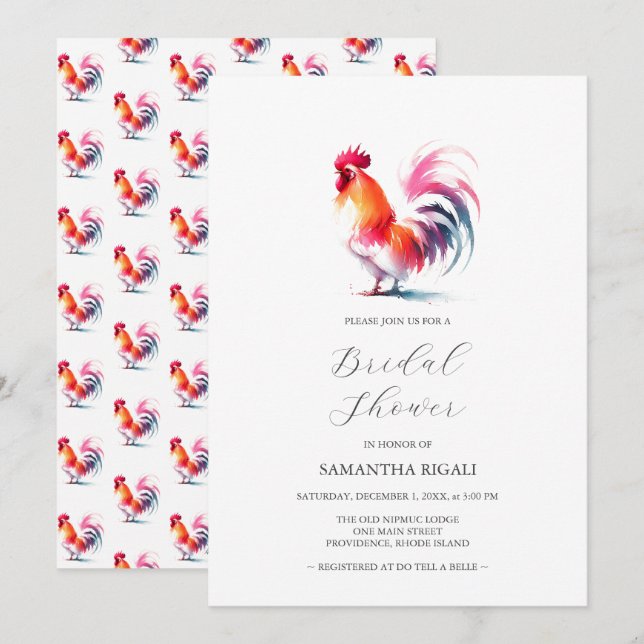 Vibrant Rooster Bridal Shower Invitation (Front/Back)