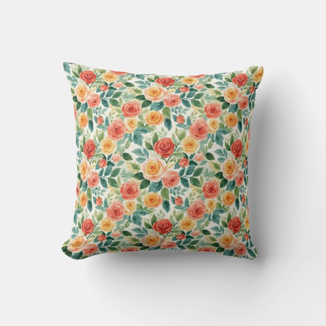 Vibrant Rose Bouquet Pattern for Floral Decor Cushion (Front)