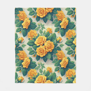 Vibrant Rose Bouquet Pattern for Floral Decor Fleece Blanket