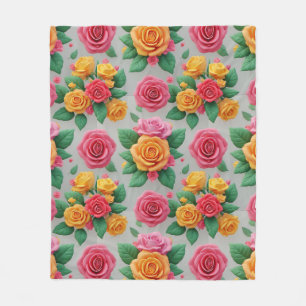 Vibrant Rose Bouquet Pattern for Floral Decor Fleece Blanket