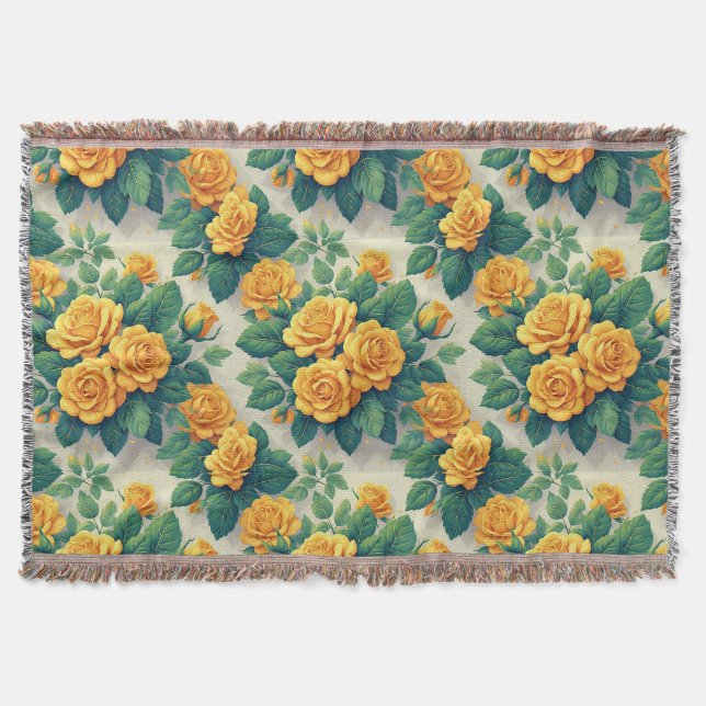Vibrant Rose Bouquet Pattern for Floral Decor Throw Blanket (Front)