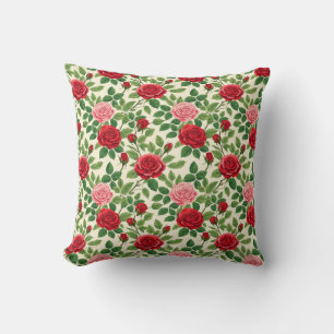 Vibrant Rose Pattern With Red And Pink Roses Cushion