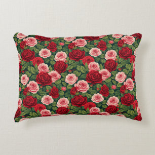 Vibrant Rose Pattern With Red And Pink Roses Decorative Cushion